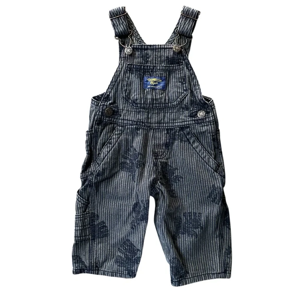 OshKosh B'Gosh Kids Grey Denim PinStripe Overalls Moose Print 3 Months